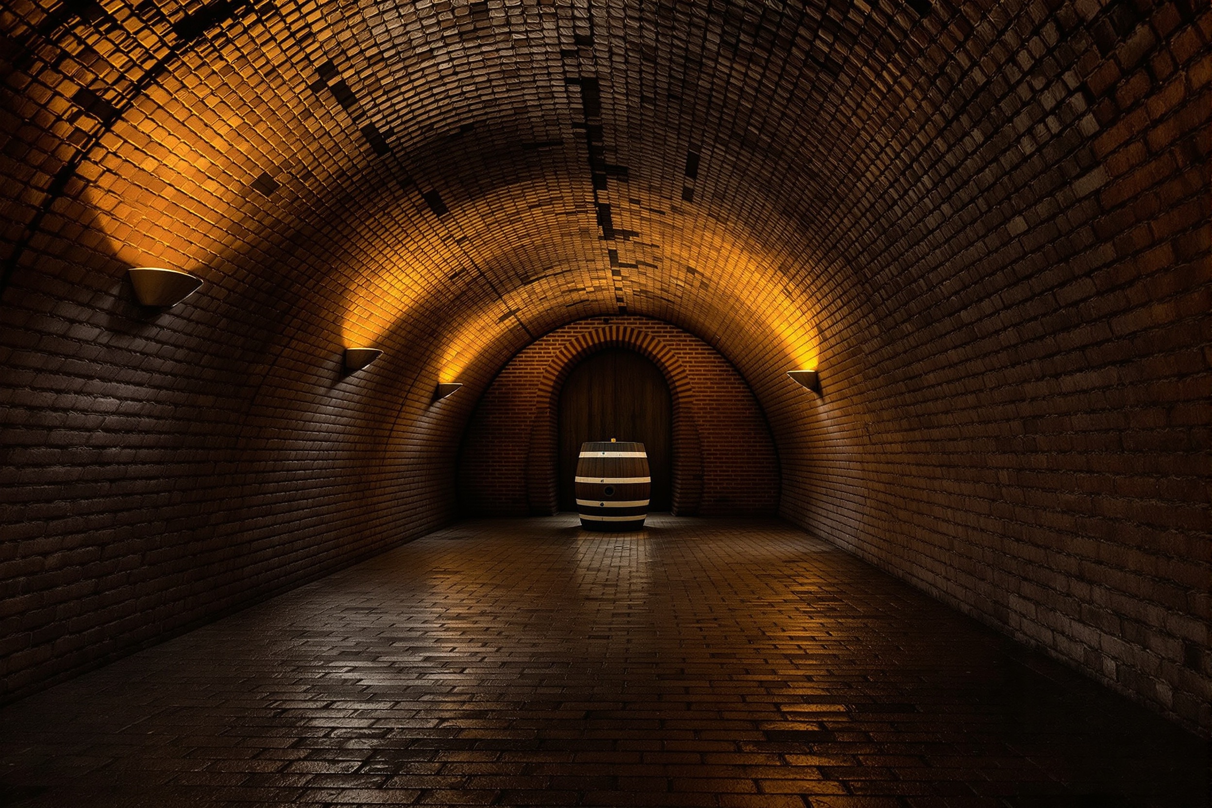 The brick vault, traced by uplight