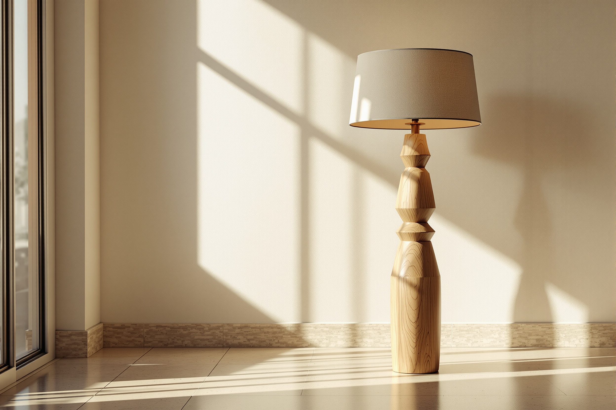 The floor lamp, unlit, waiting